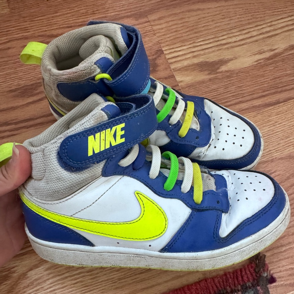 Nike Kids' High-Top All Day Play Sneakers in Blue & Neon Yellow Nike Youth 3.5